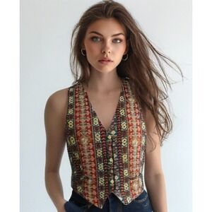 90s Woven Tapestry Vest Women's Medium SW Boho Cottagecore Compagnie Express